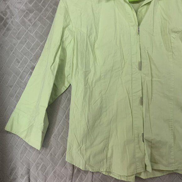 Quizz Again Womens L Shirt Light Green Button Up 3/4 Sleeve Eclectic Minimalist - Picture 3 of 16